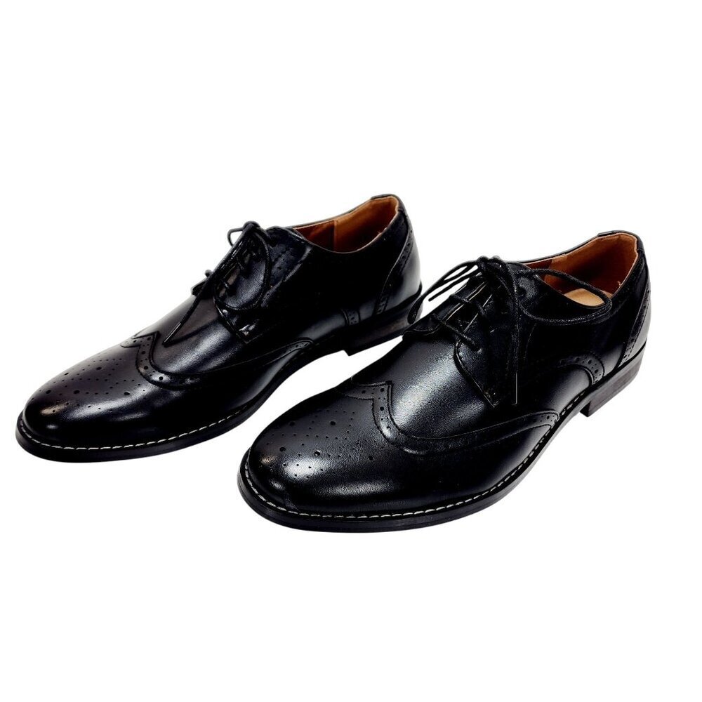Mens Heez Black Leather Brogue Dress Shoes Size 11 New - Picture 7 of 14